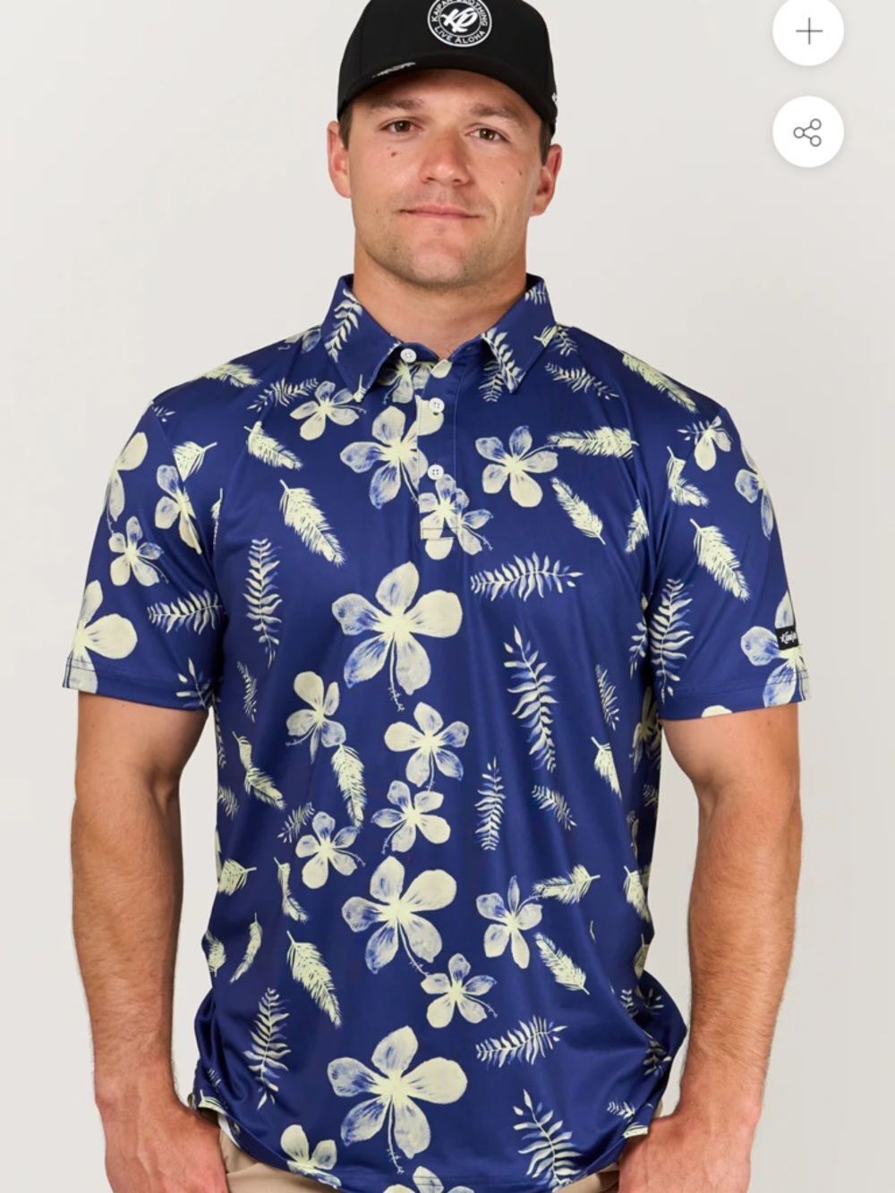 Kaipar Men's Golf Polo Medium Blue Hawaiian Floral Short Sleeve